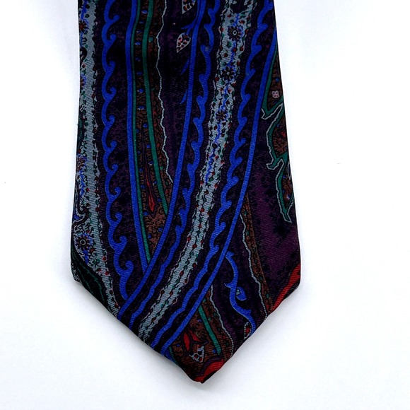 Oscar de la Renta Men's Paisley Silk Necktie Blue Burgundy Green Elegant‎ Formal - Picture 2 of 5